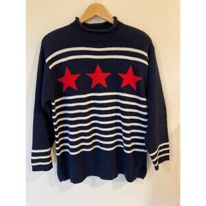 Norton Studio Sweater Women's M Star Stripe Knit Navy White Red Ramie Cotton